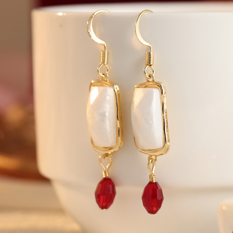 Women's Elegant White Agate Drop Earrings